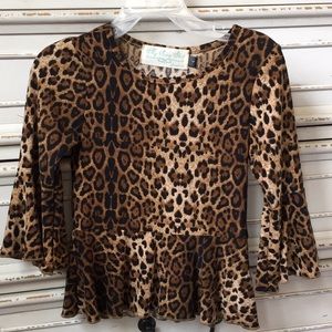 Girls Leopard Ruffle Sleeve Shirt